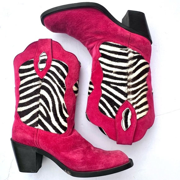 Vintage Code West Cowboy Boots Statement Western Genuine Leather Red Tan Black 7 - Picture 5 of 14